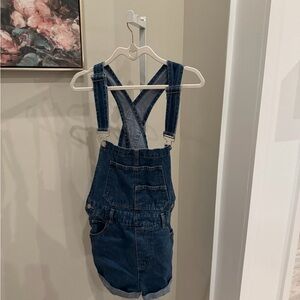 Free People Dark Blue Denim Short Overalls